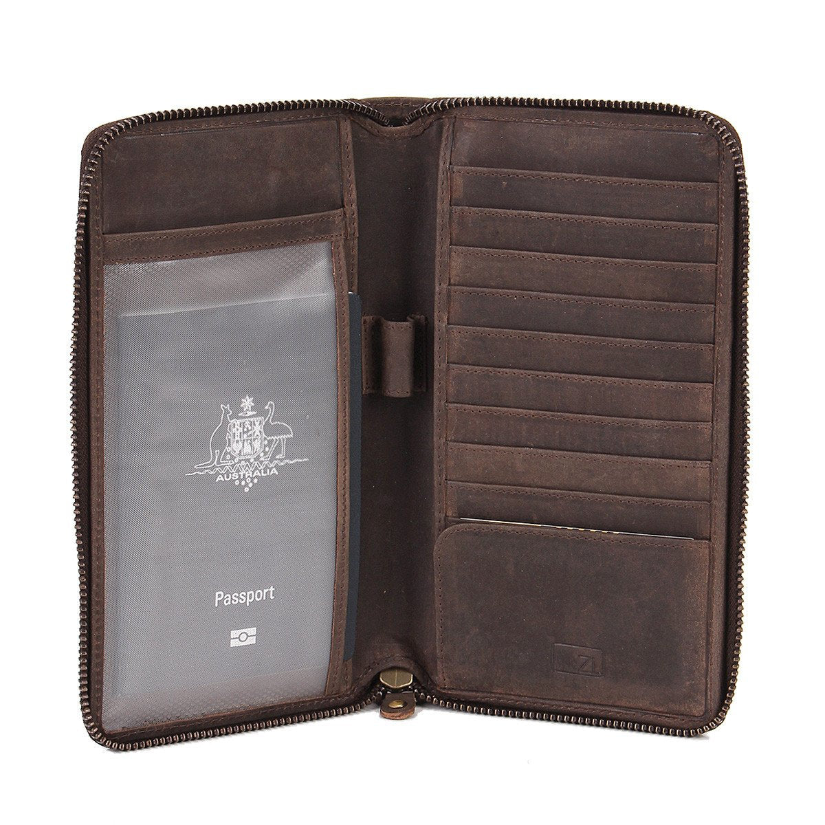 Arizona Ziparound RFID Leather Secure Travel Wallet - Brown , Zoomlite - 1