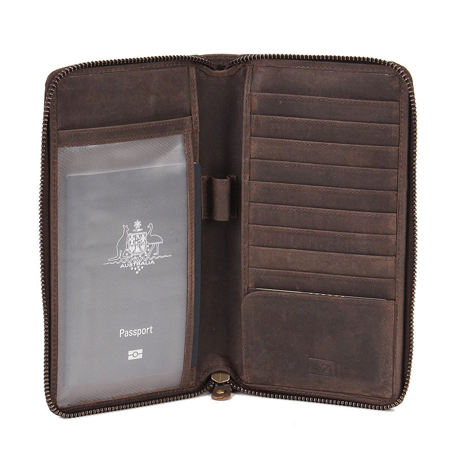 Arizona Ziparound RFID Leather Secure Travel Wallet - Brown , Zoomlite - 1