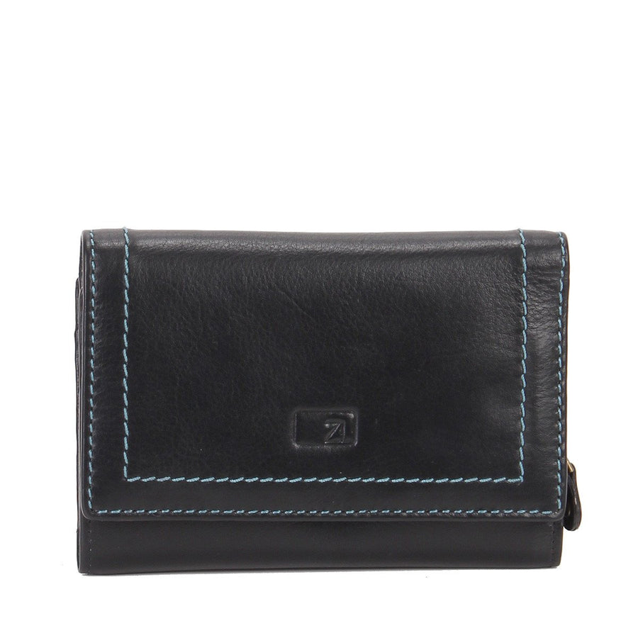 Ella Trifold RFID Leather Wallet - Black , Zoomlite - 1